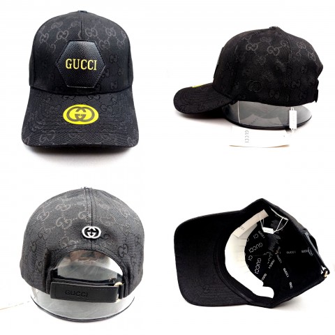 TOPI SNAPBACK MELENGKUNG GUCCI HITAM LOGO KULIT