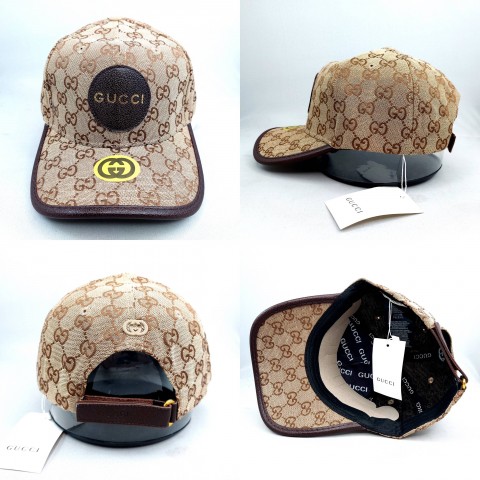 TOPI SNAPBACK MELENGKUNG GUCCI COKLAT PINGGIRAN KULIT